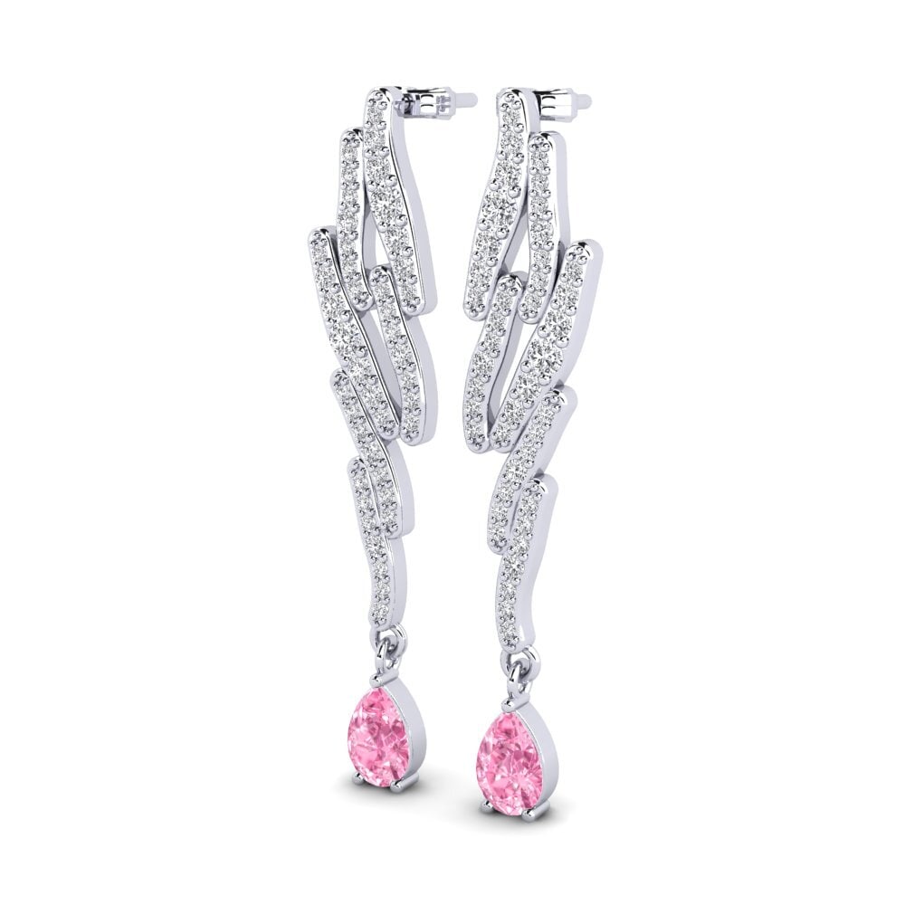 14k Oro Blanco Zafiro Rosado Pendiente de mujer Mabella