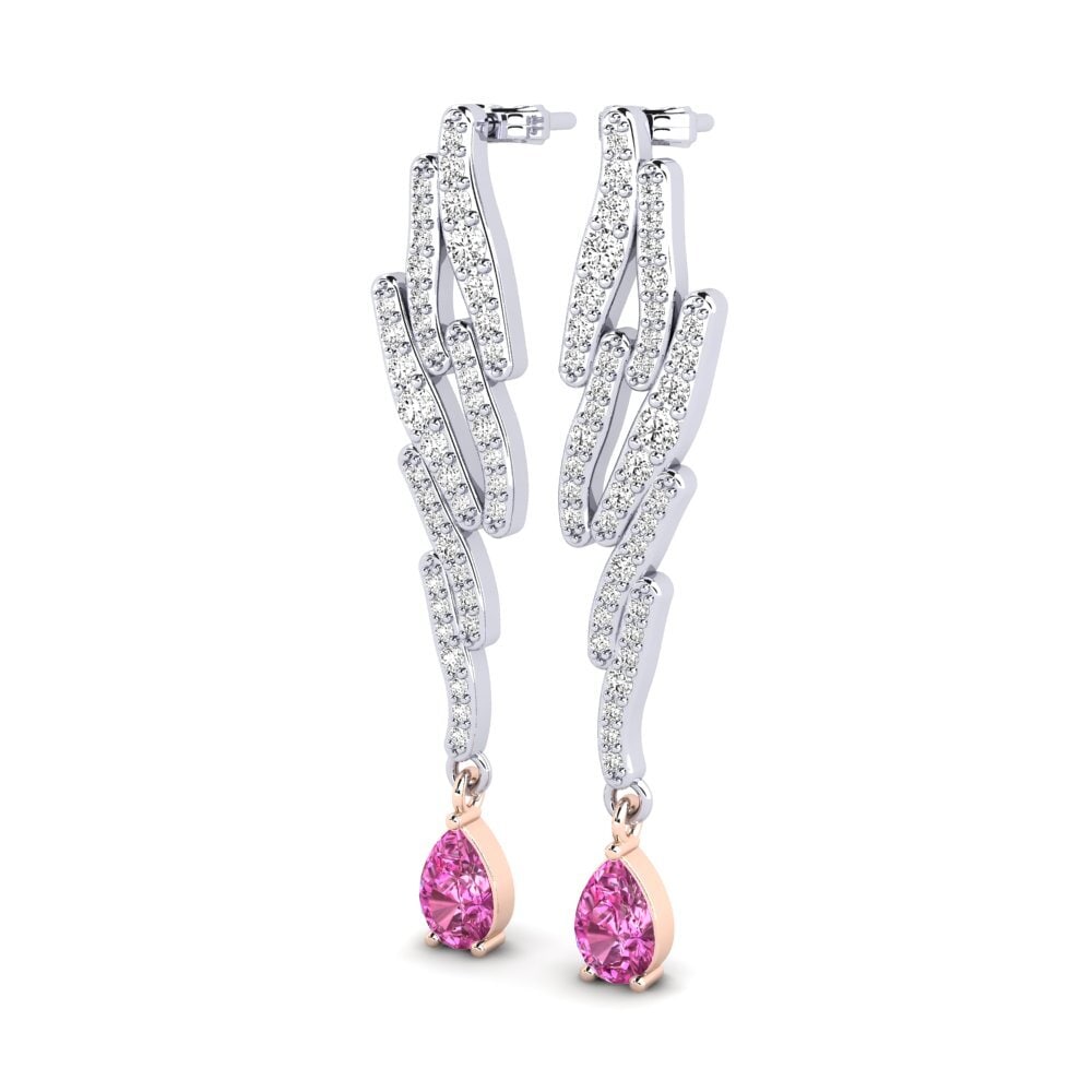 14k Oro Blanco & Rosa Topacio Rosa Pendiente de mujer Mabella