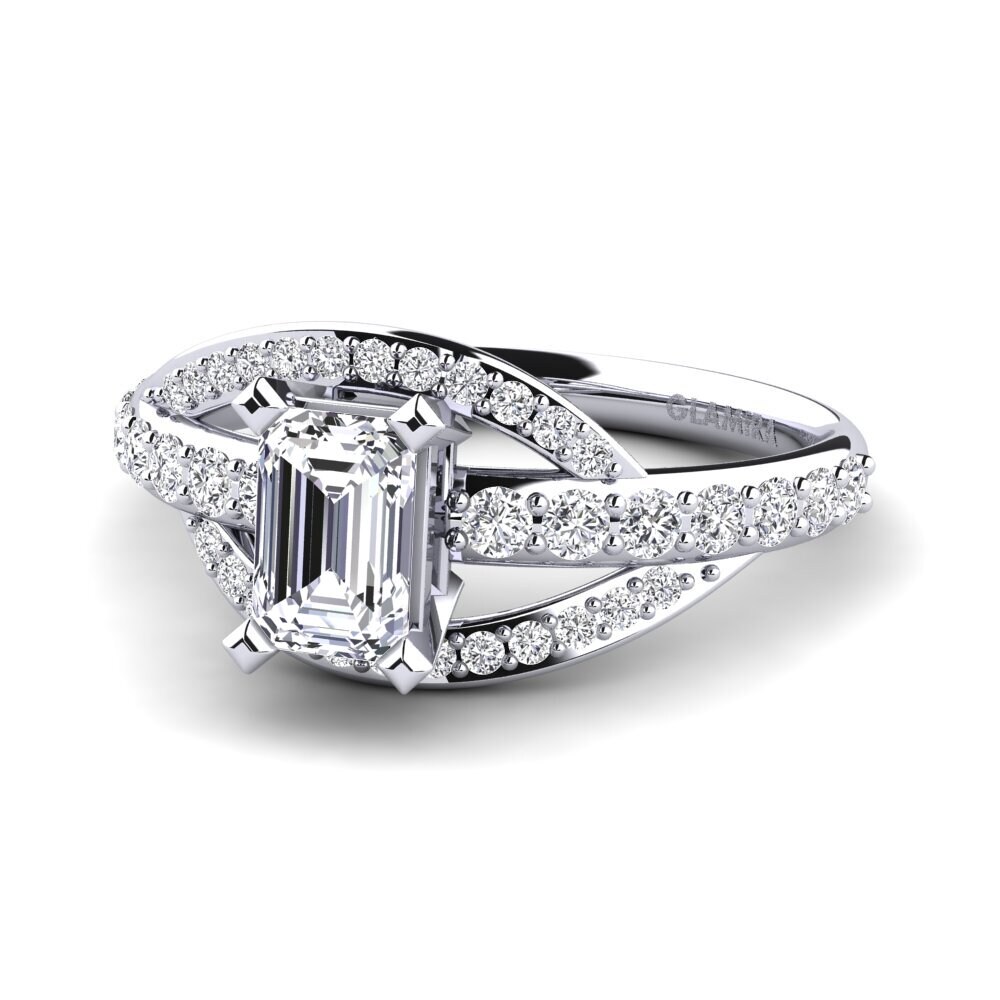 Bague De Fiançailles Halo Moissanite Blanche Taille émeraude 2,45 Ct - Or Blanc 14k - Taille 6.5 US