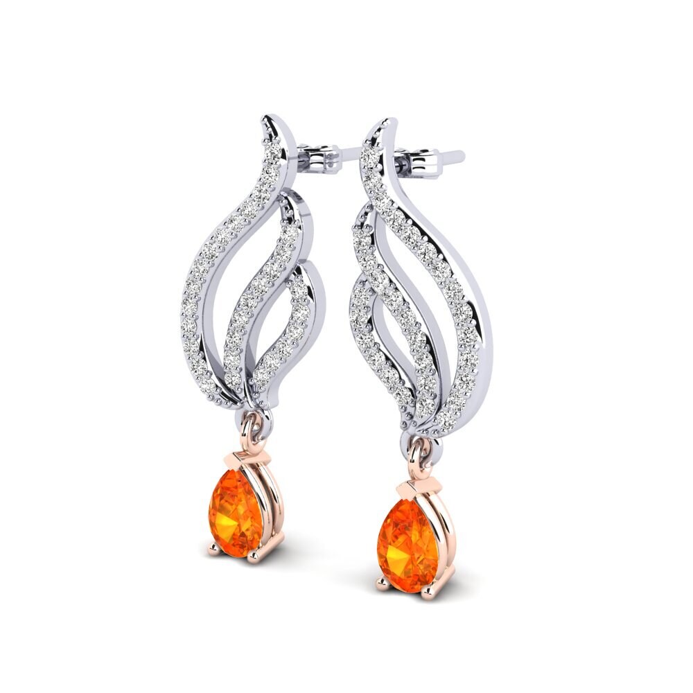 9K White & Rose Gold Orange Sapphire Earring Mabina
