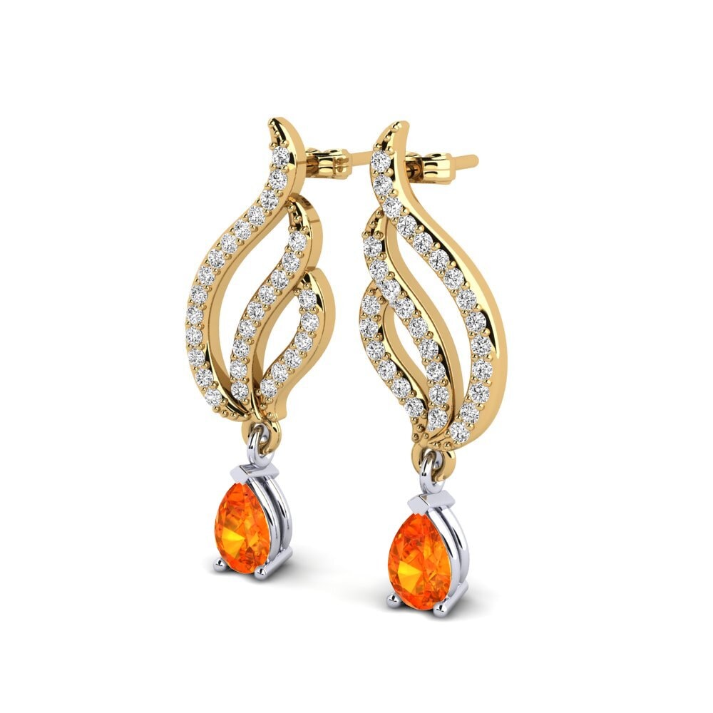 14K Yellow & White Gold Orange Sapphire Earring Mabina