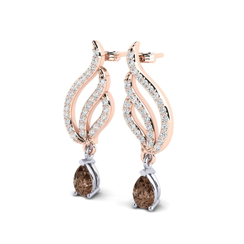 14k Oro Rosa & Blanco Cuarzo humo Pendiente de mujer Mabina