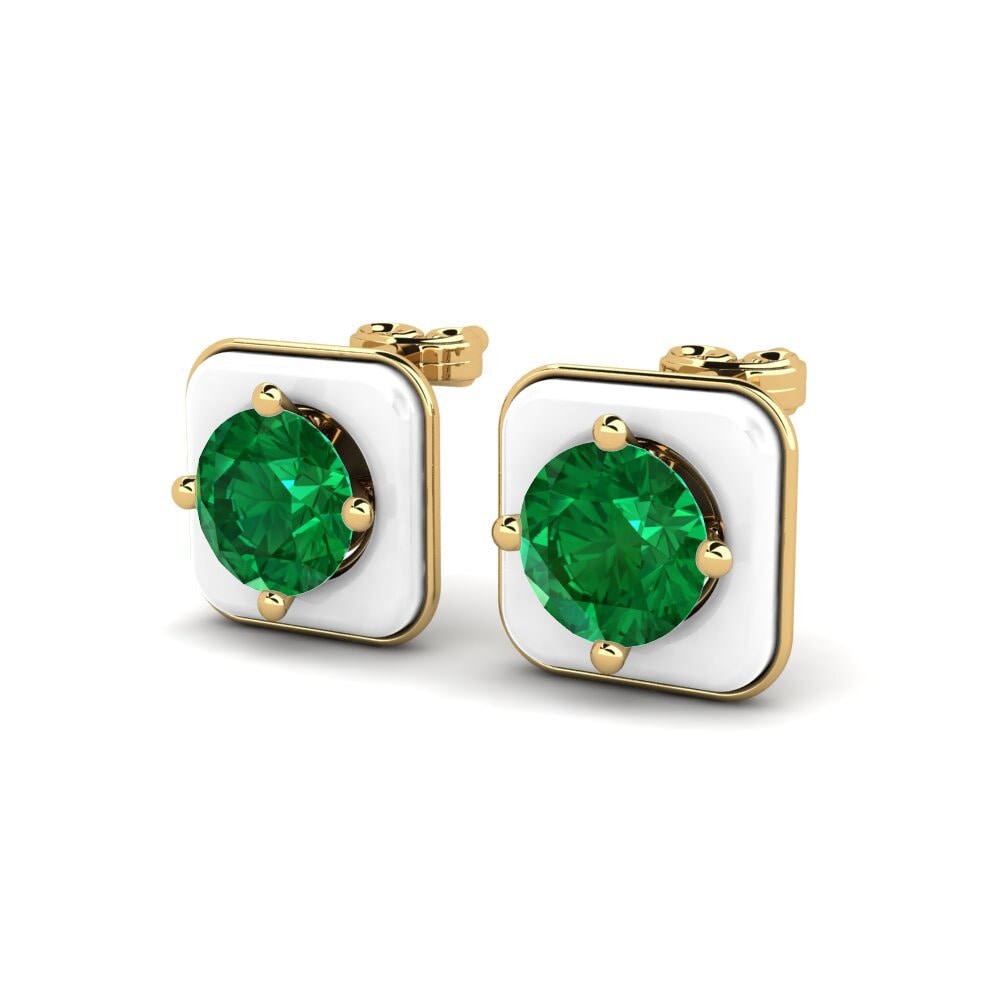 14ct Yellow Gold Emerald (Lab Created) Women's Earring Macfera