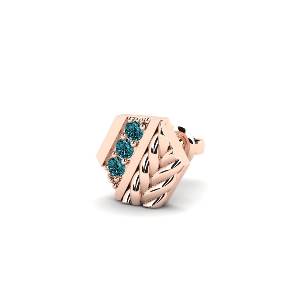 14ct Rose Gold Blue Diamond Men's Earring Macon