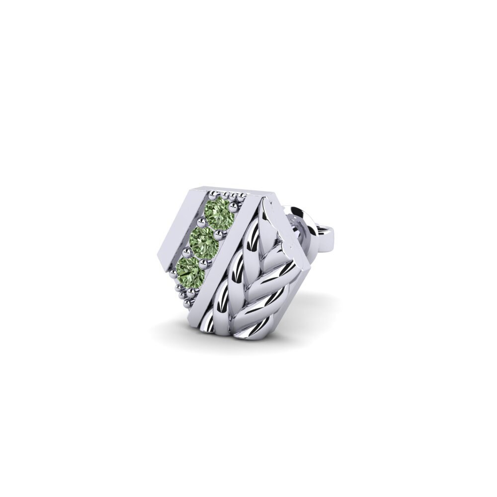 18k Oro Blanco Diamante Verde Pendiente para hombre Macon