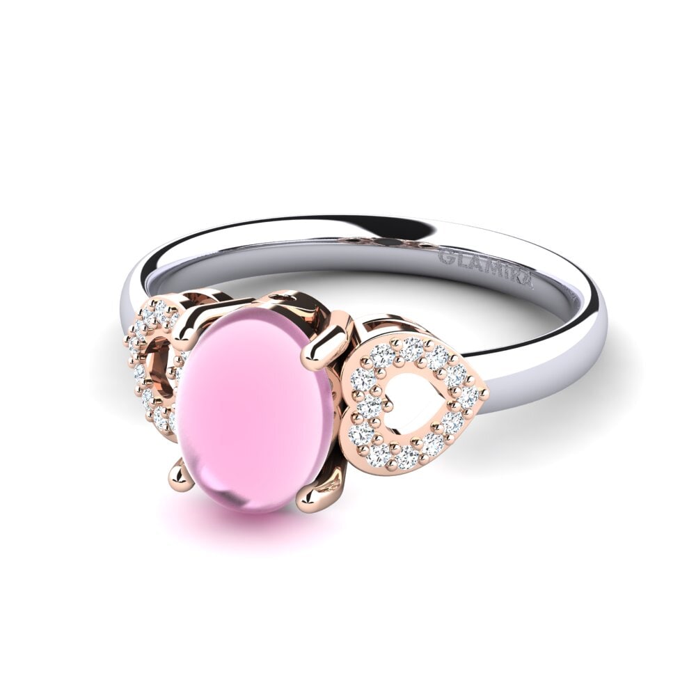 14ct White & Rose Gold Cabochon Rose Quartz Ring Maddalen
