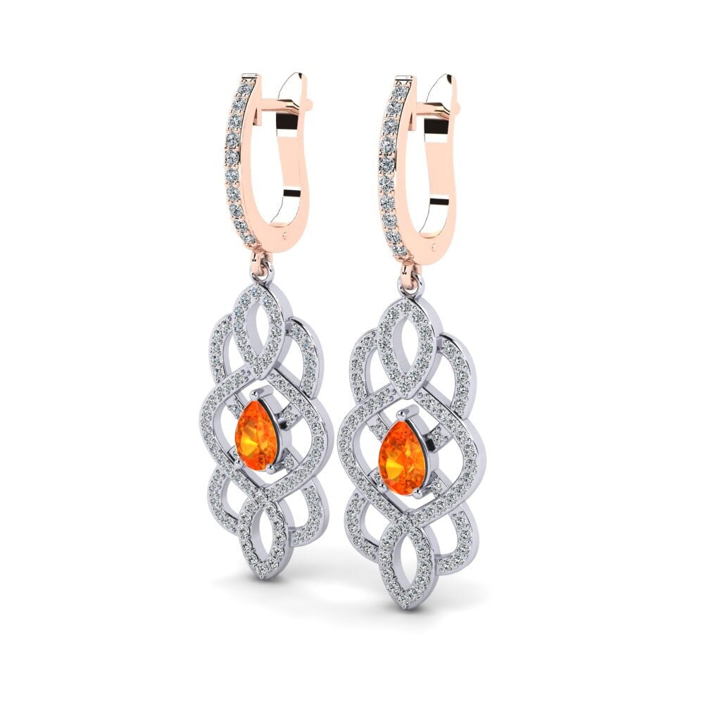 9K White & Rose Gold Orange Sapphire Earring Maddox
