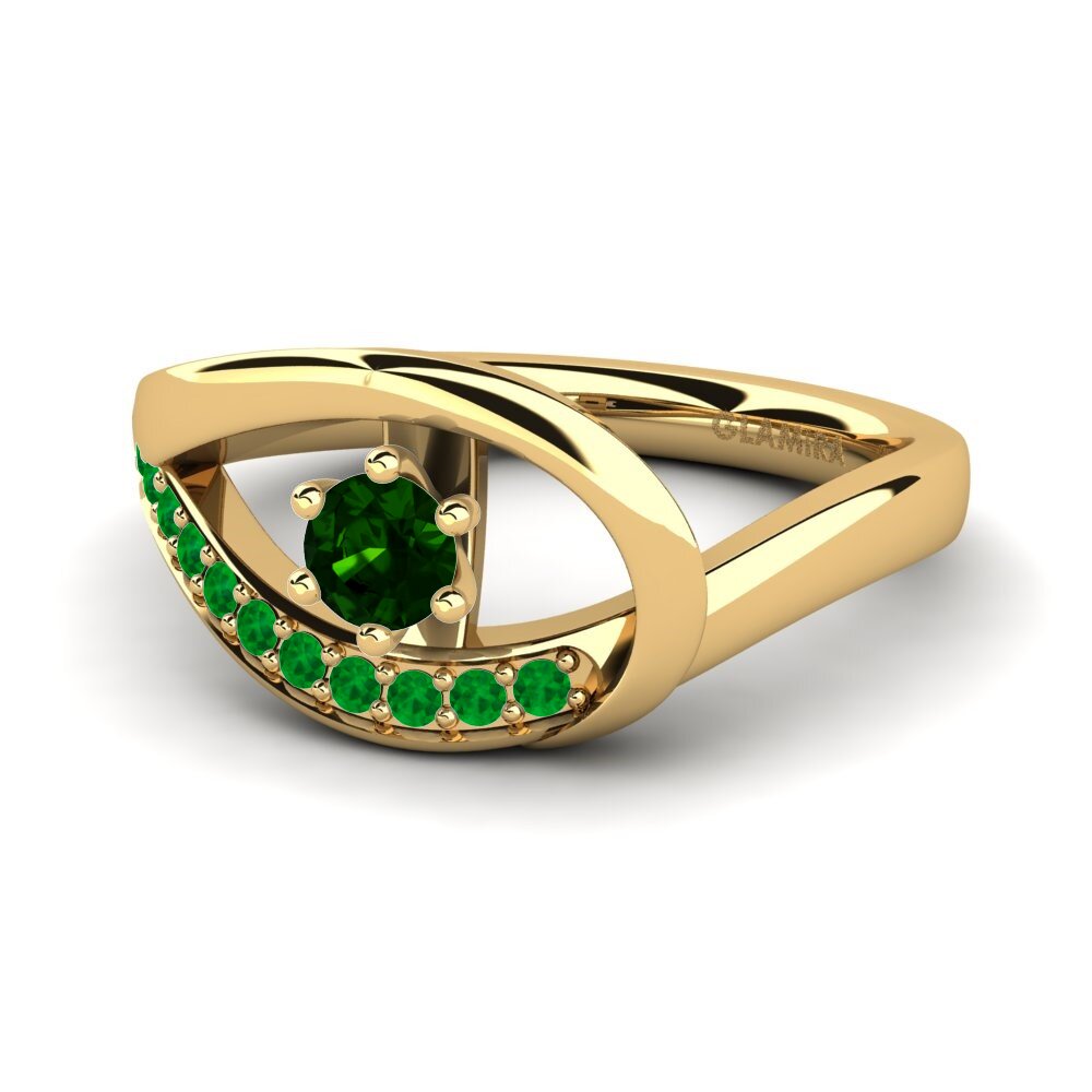 14ct Yellow Gold Green Tourmaline Engagement Ring Madely 0.16 crt