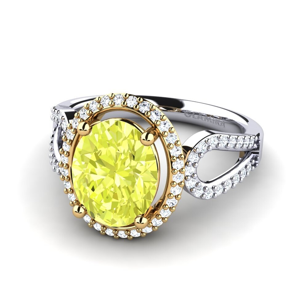 14k Oro Blanco & Amarillo Cuarzo Limón Anillo de compromiso Madicela