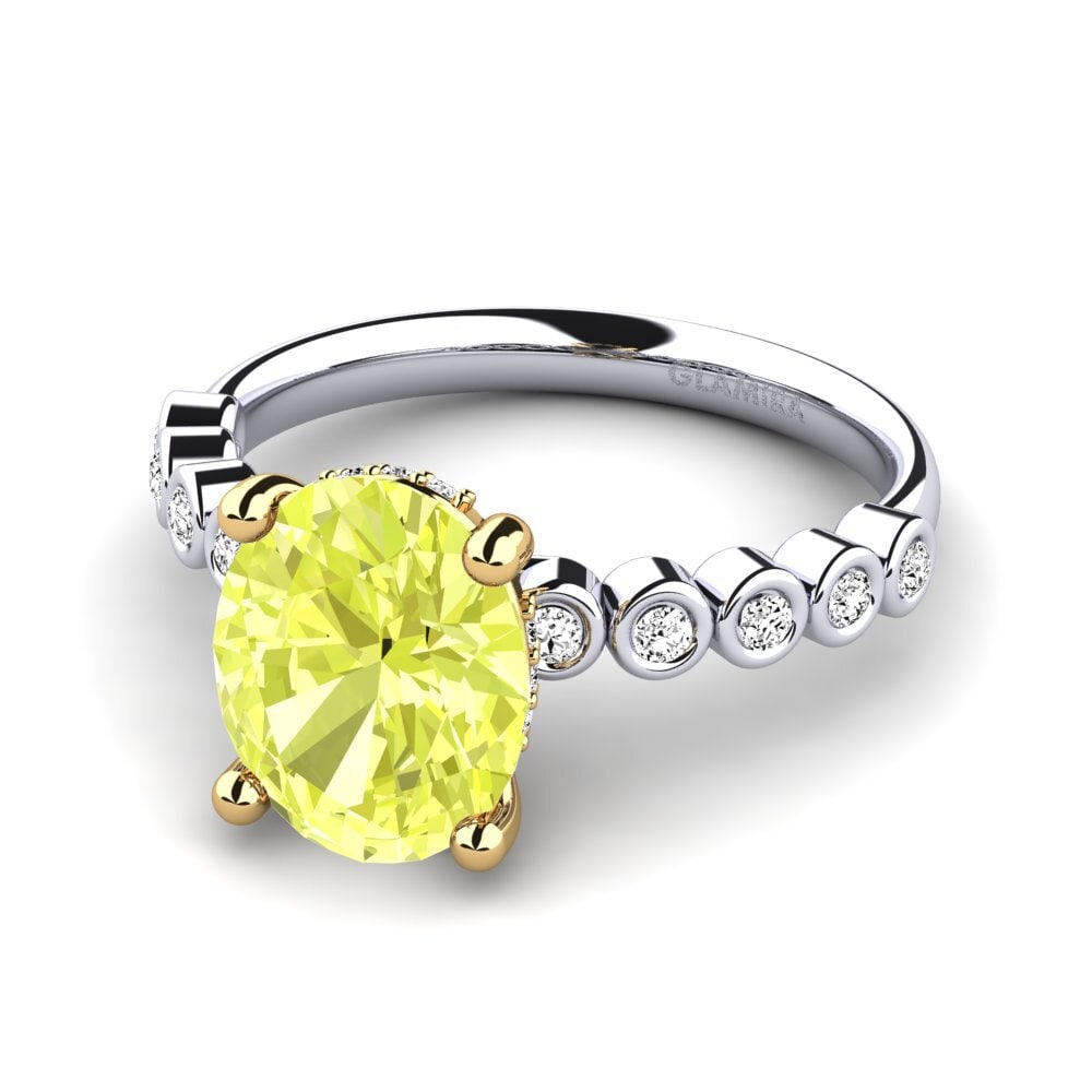 14k Oro Blanco & Amarillo Cuarzo Limón Anillo de compromiso Madizen