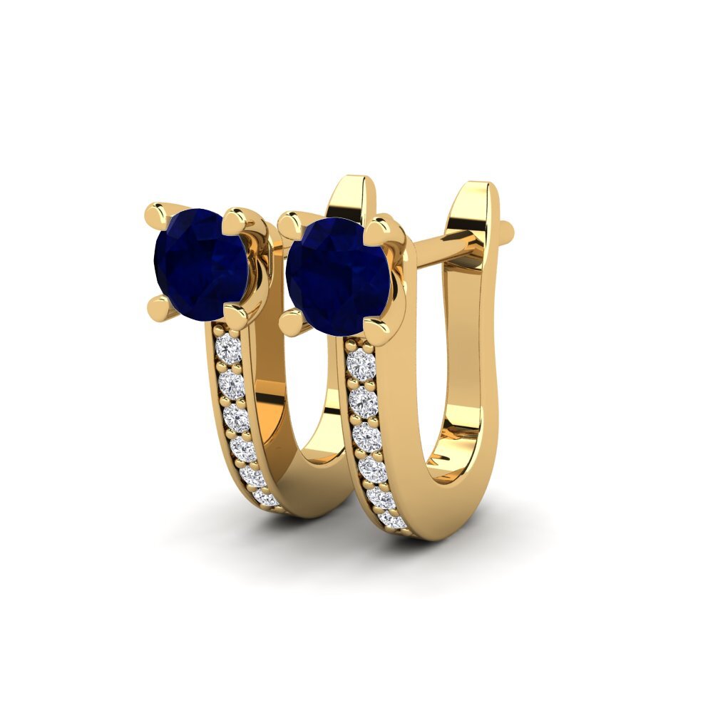 Ouro Amarelo 14K Safira Brincos Feminino Magali