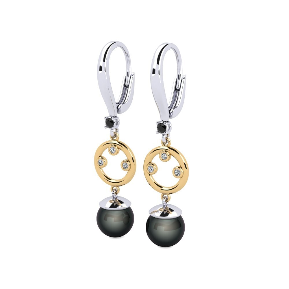 9ct White & Yellow Gold Black Diamond Women's Earring Maghunaj