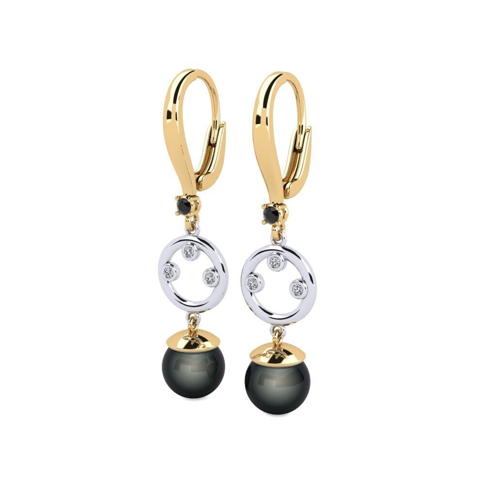 9ct Yellow & White Gold Black Diamond Women's Earring Maghunaj