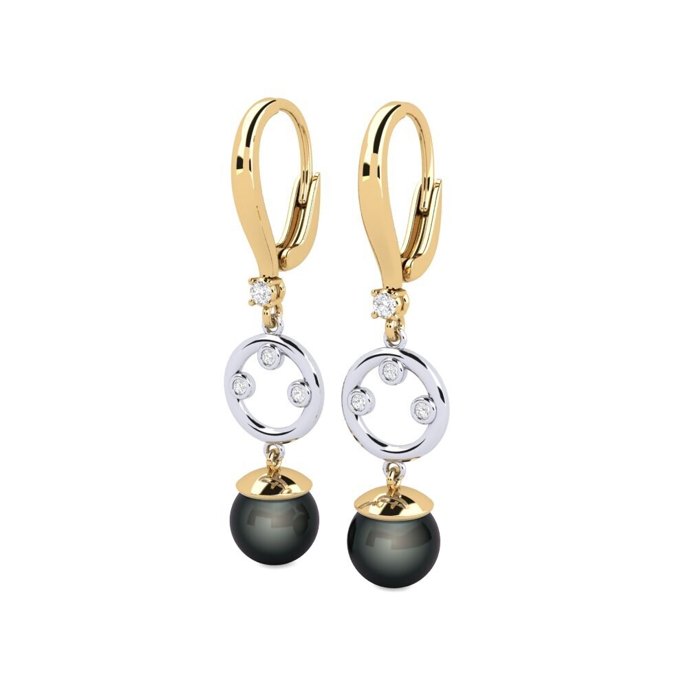 14k Oro Amarillo & Blanco Zafiro blanco Pendiente de mujer Maghunaj
