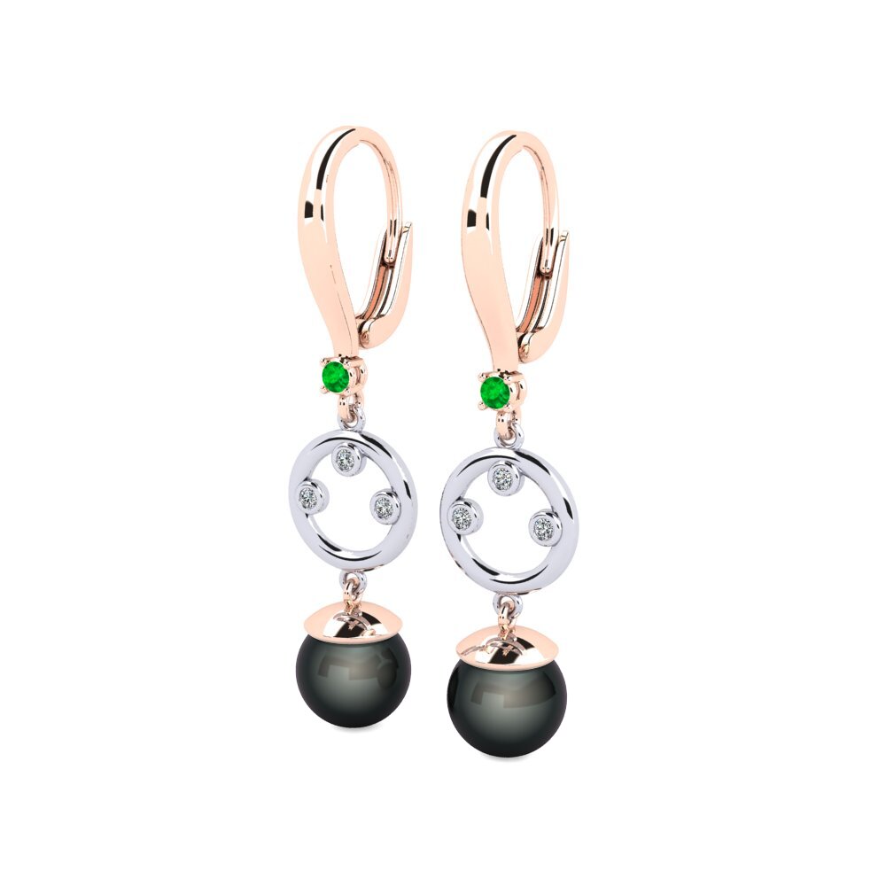 14ct Rose / White Gold Emerald Women's Earring Maghunaj