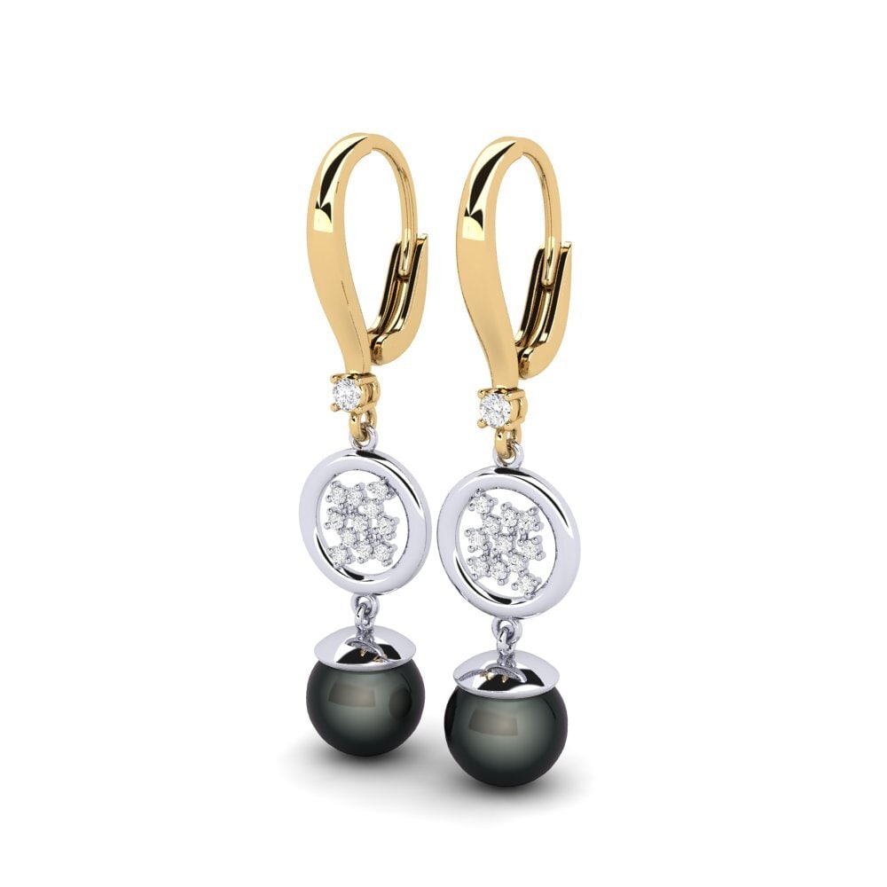 14k Oro Amarillo & Blanco Zafiro blanco Pendiente de mujer Maglujay