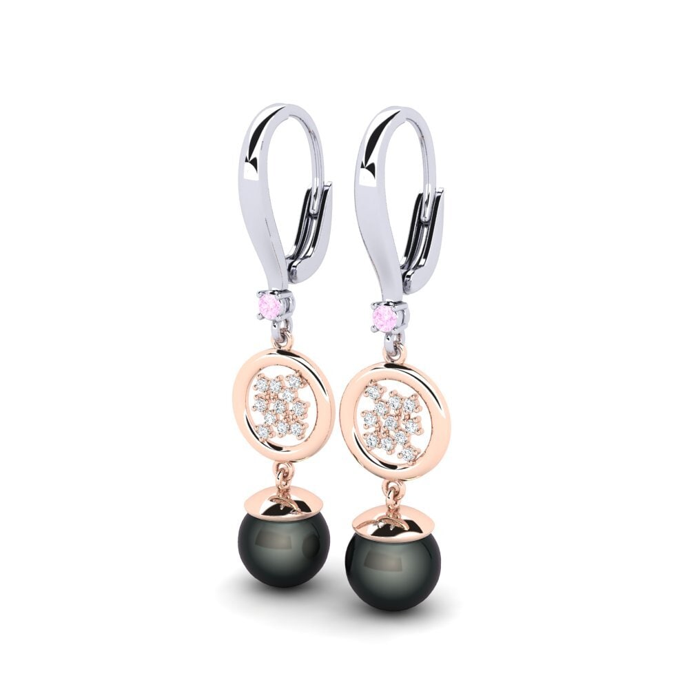 14k Oro Blanco & Rosa Zafiro Rosado Pendiente de mujer Maglujay