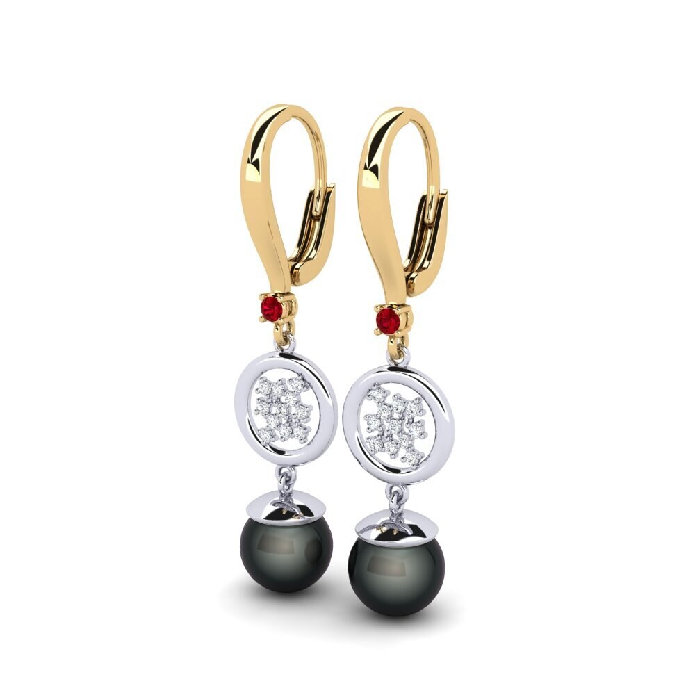 9ct Yellow & White Gold Red Zirconia Women's Earring Maglujay