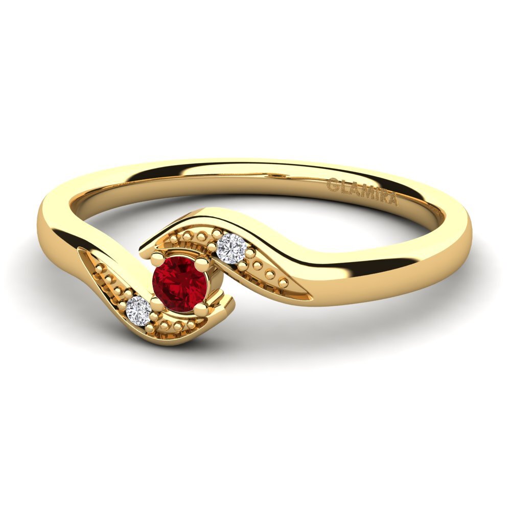 18k Oro Amarillo Circonita Roja Anillo de compromiso Magnolia