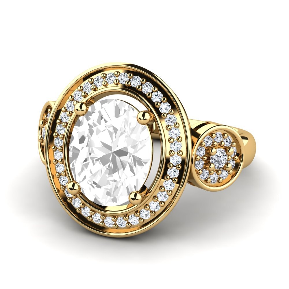 9k Oro Amarillo Topacio blanco Anillo de compromiso Maguette