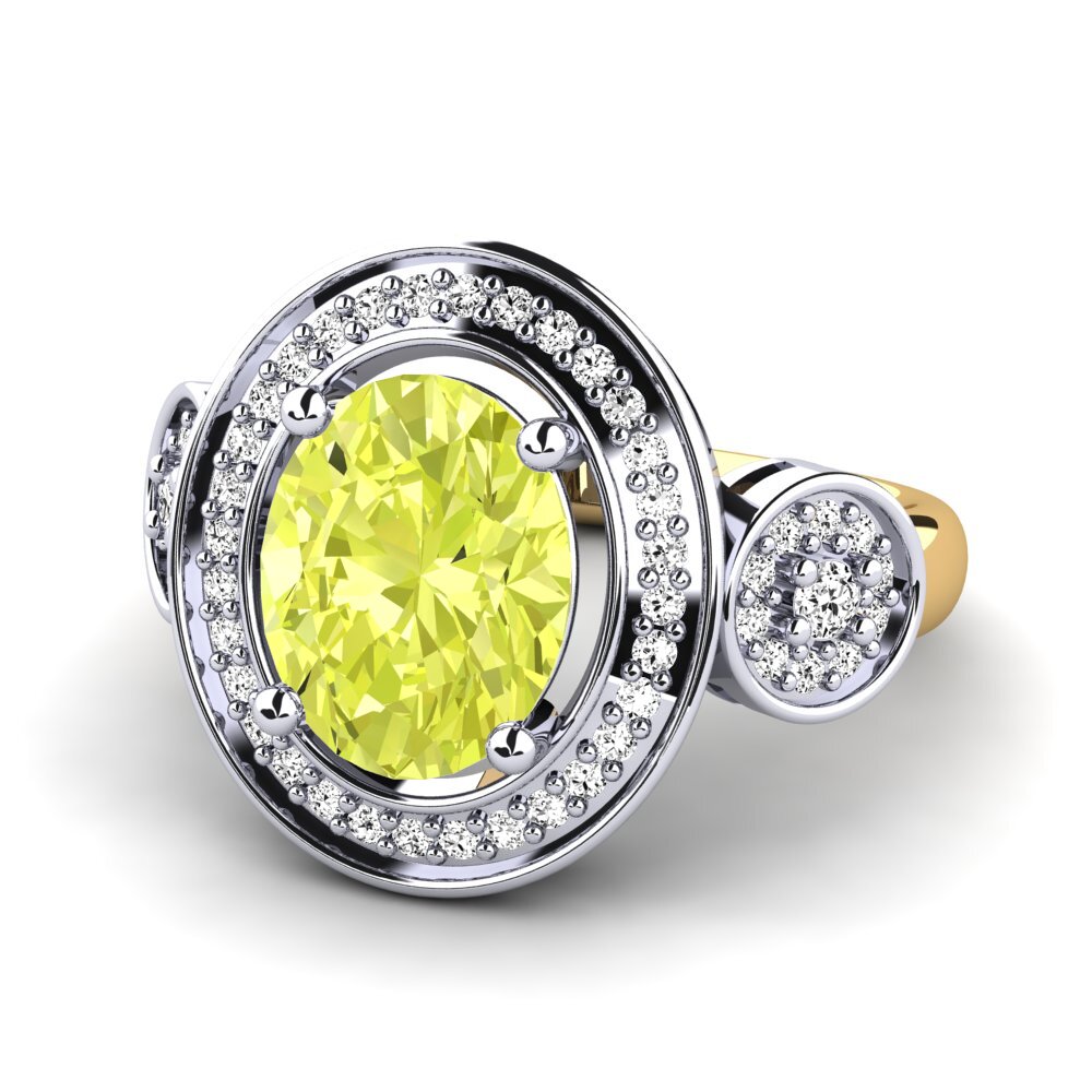 14k Oro Blanco & Amarillo Cuarzo Limón Anillo de compromiso Maguette