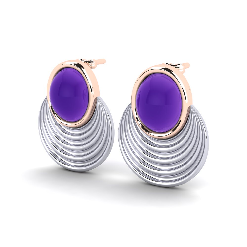 9k Oro Blanco & Rosa Amatista Cabujón Pendiente de mujer Mahina