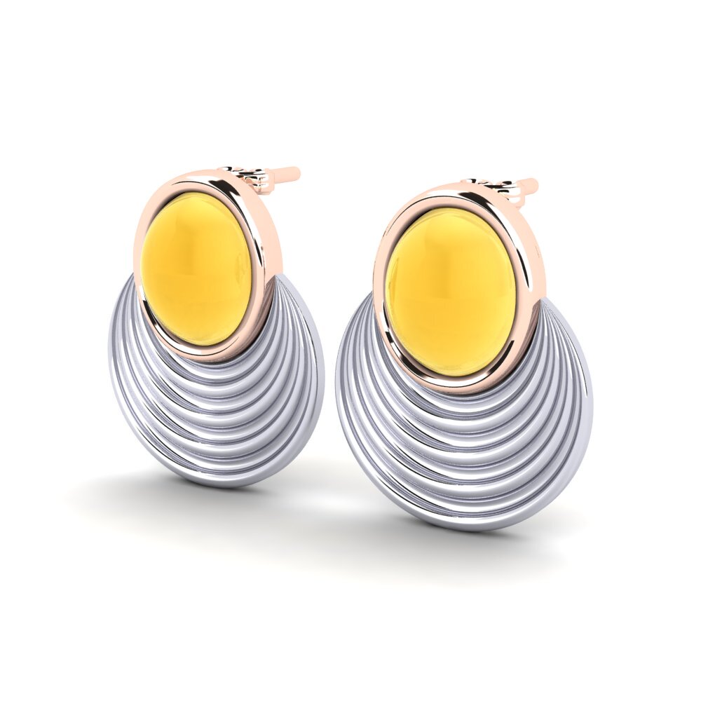 9k Oro Blanco & Rosa Citrino Cabujón Pendiente de mujer Mahina