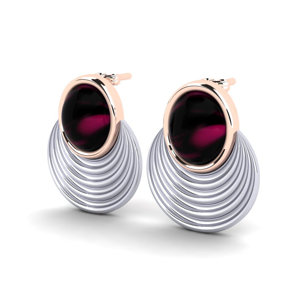 14ct White / Rose Gold Cabochon Oval Women's Earring Mahina