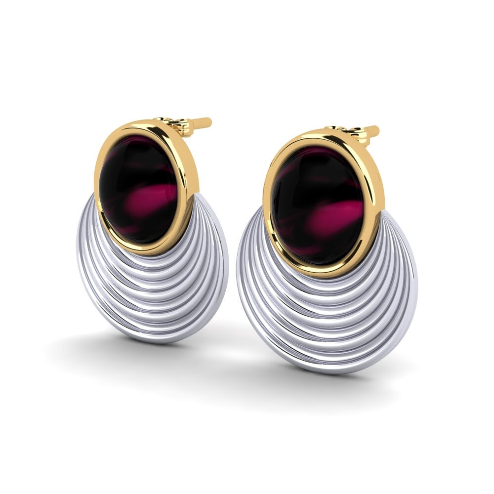 14ct White / Yellow Gold Cabochon Oval Women's Earring Mahina