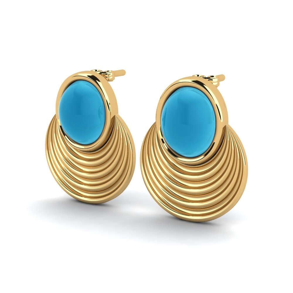 18ct Yellow Gold Cabochon Blue Topaz Women's Earring Mahina