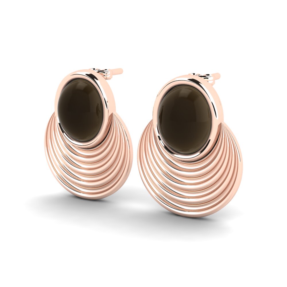 14ct Rose Gold Cabochon Smoky Topaz Women's Earring Mahina