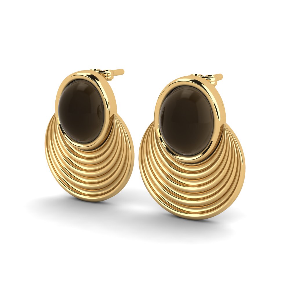 9ct Yellow Gold Cabochon Smoky Topaz Women's Earring Mahina