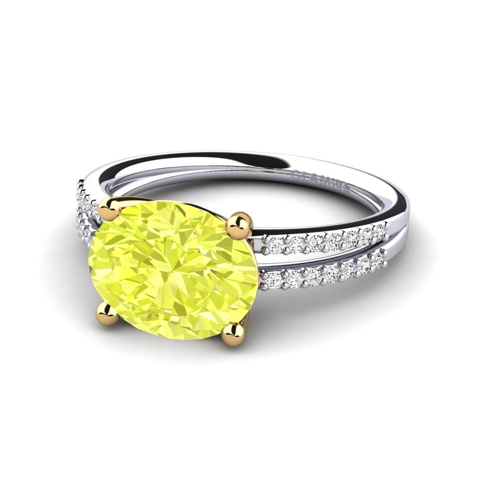 14k Oro Blanco & Amarillo Cuarzo Limón Anillo de compromiso Mahniya