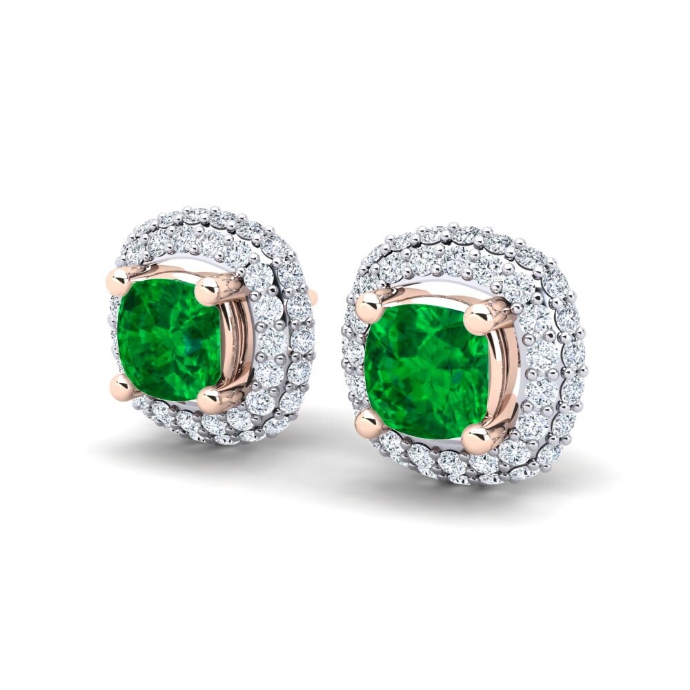 14ct White & Rose Gold Emerald (Lab Created) Women's Earring Maible