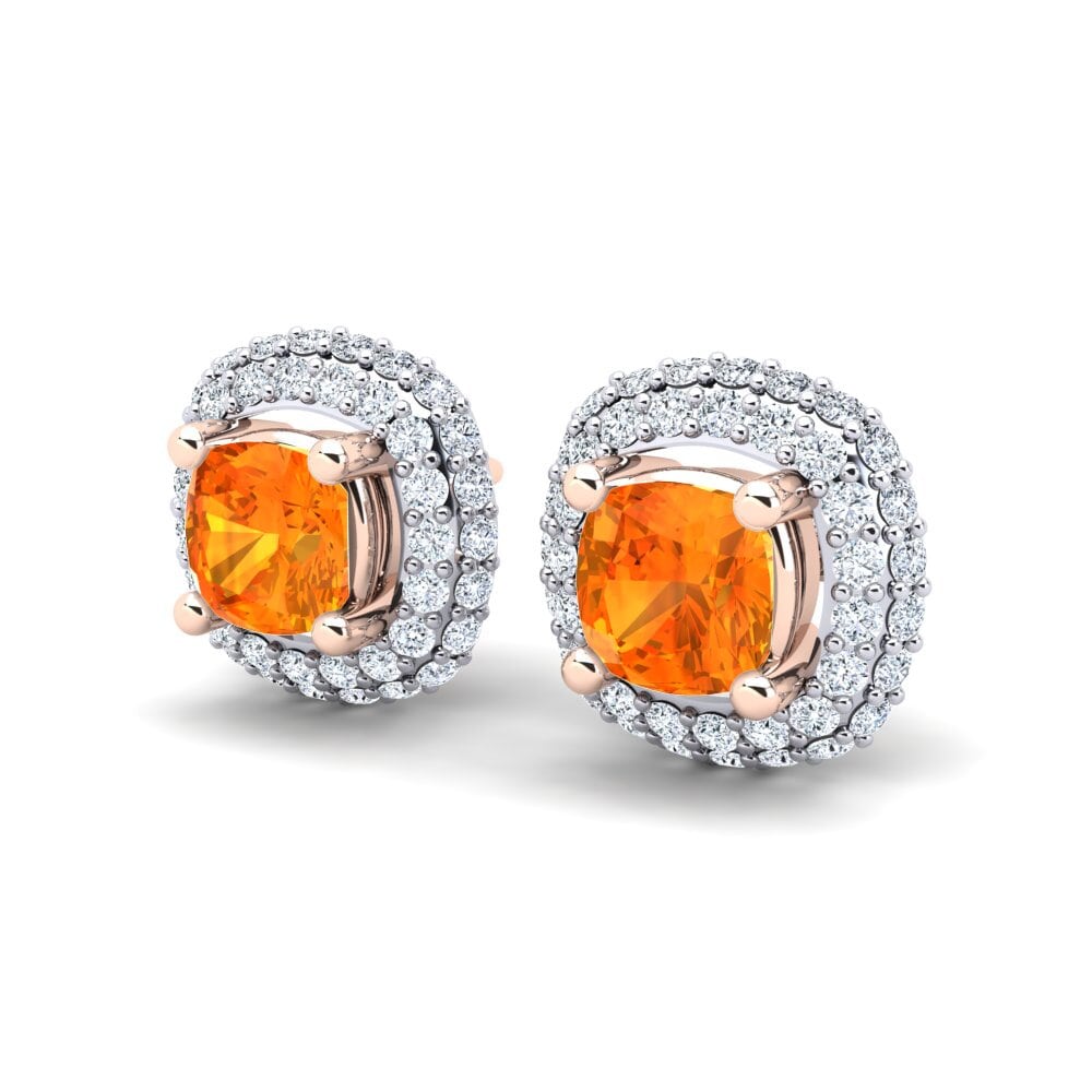 9K White & Rose Gold Orange Sapphire Earring Maible