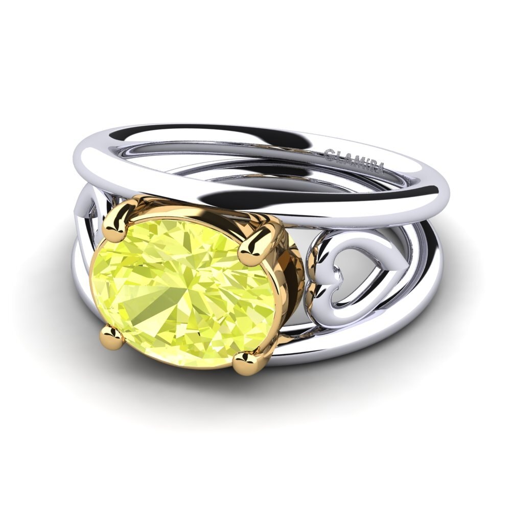 14k Oro Blanco & Amarillo Cuarzo Limón Anillo de compromiso Mailene