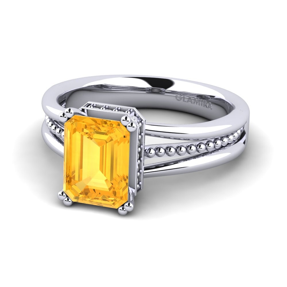 White Silver Citrine Engagement Ring Maine