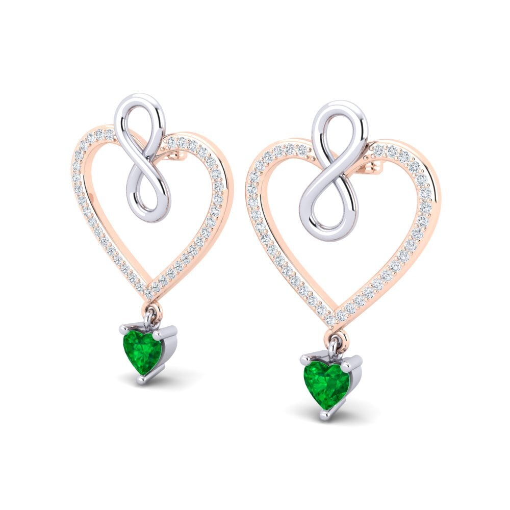 14k Oro Rosa & Blanco Esmeralda (creada en laboratorio) Pendiente de mujer Maire