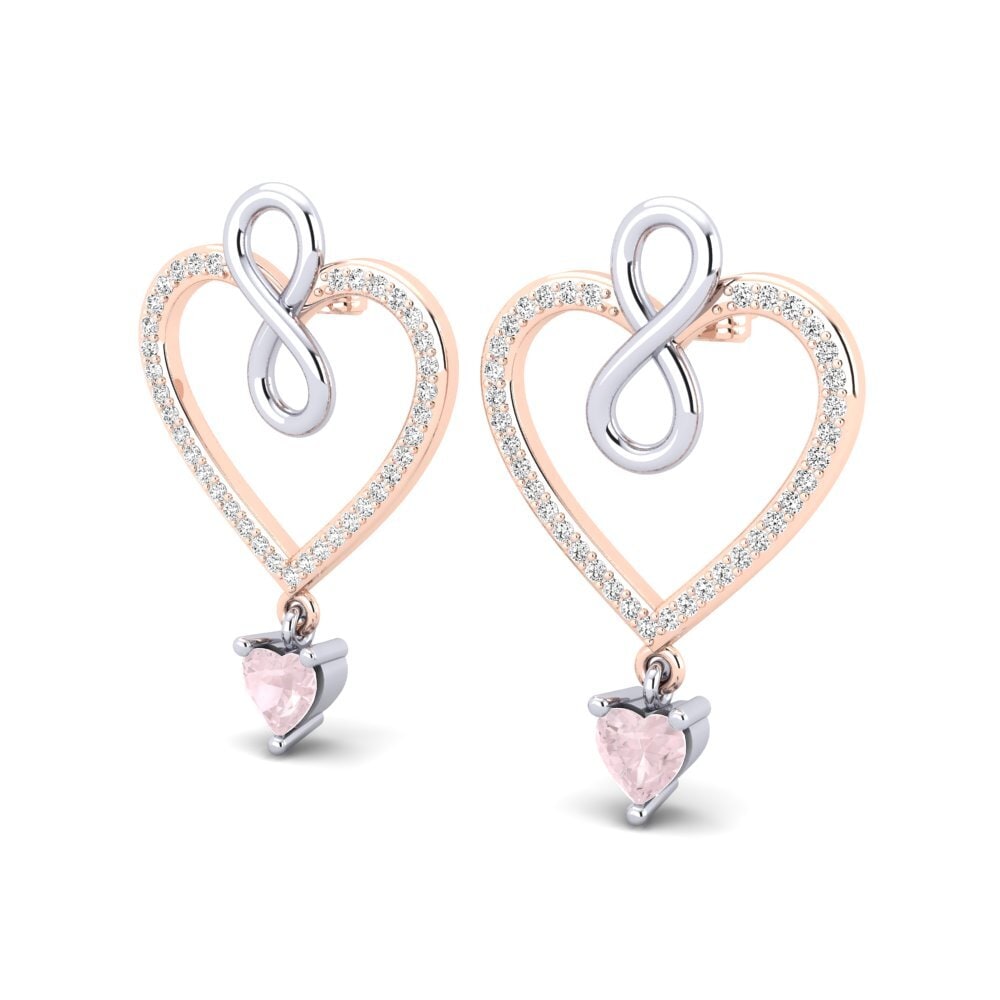 9k Oro Rosa & Blanco Cuarzo rosa Pendiente de mujer Maire