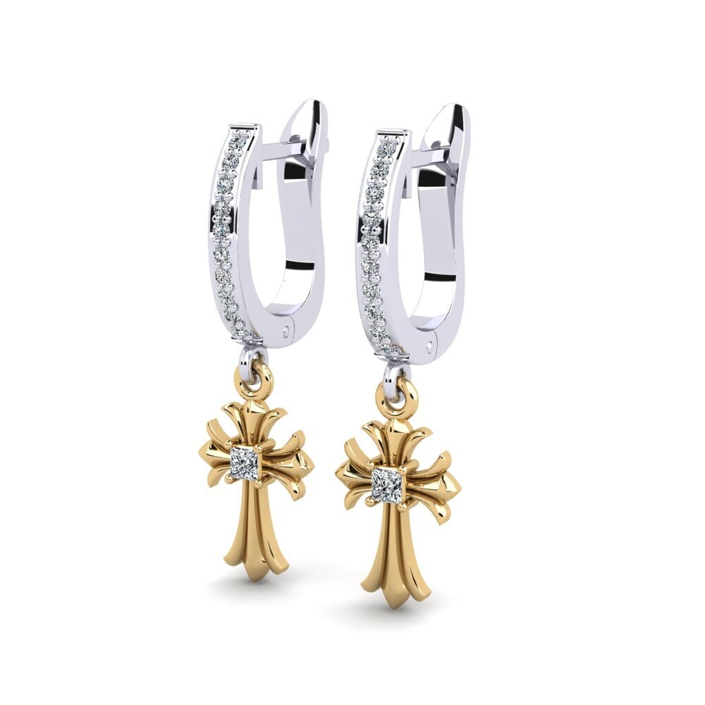 14k Oro Blanco / Amarillo Princesa Pendiente de mujer Majordo