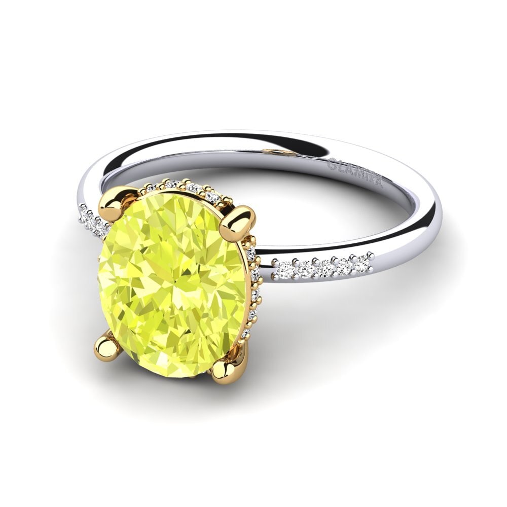 14k Oro Blanco & Amarillo Cuarzo Limón Anillo de compromiso Malerie
