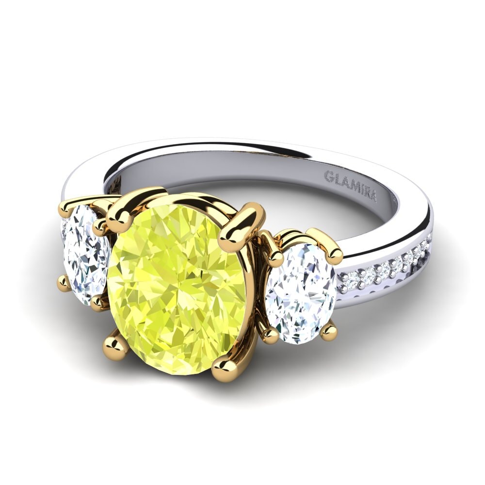 14k Oro Blanco & Amarillo Cuarzo Limón Anillo de compromiso Maletha