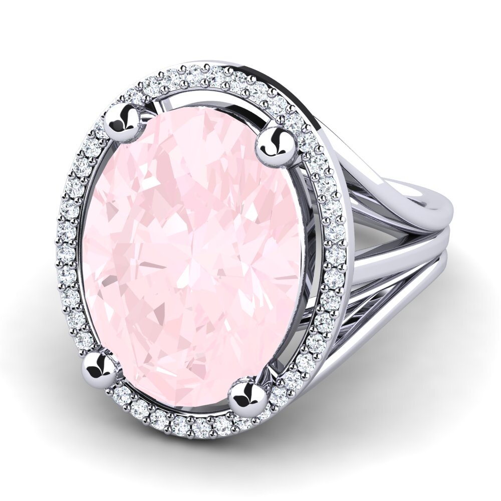 Or Blanc 9k Quartz Rose Bague Malison