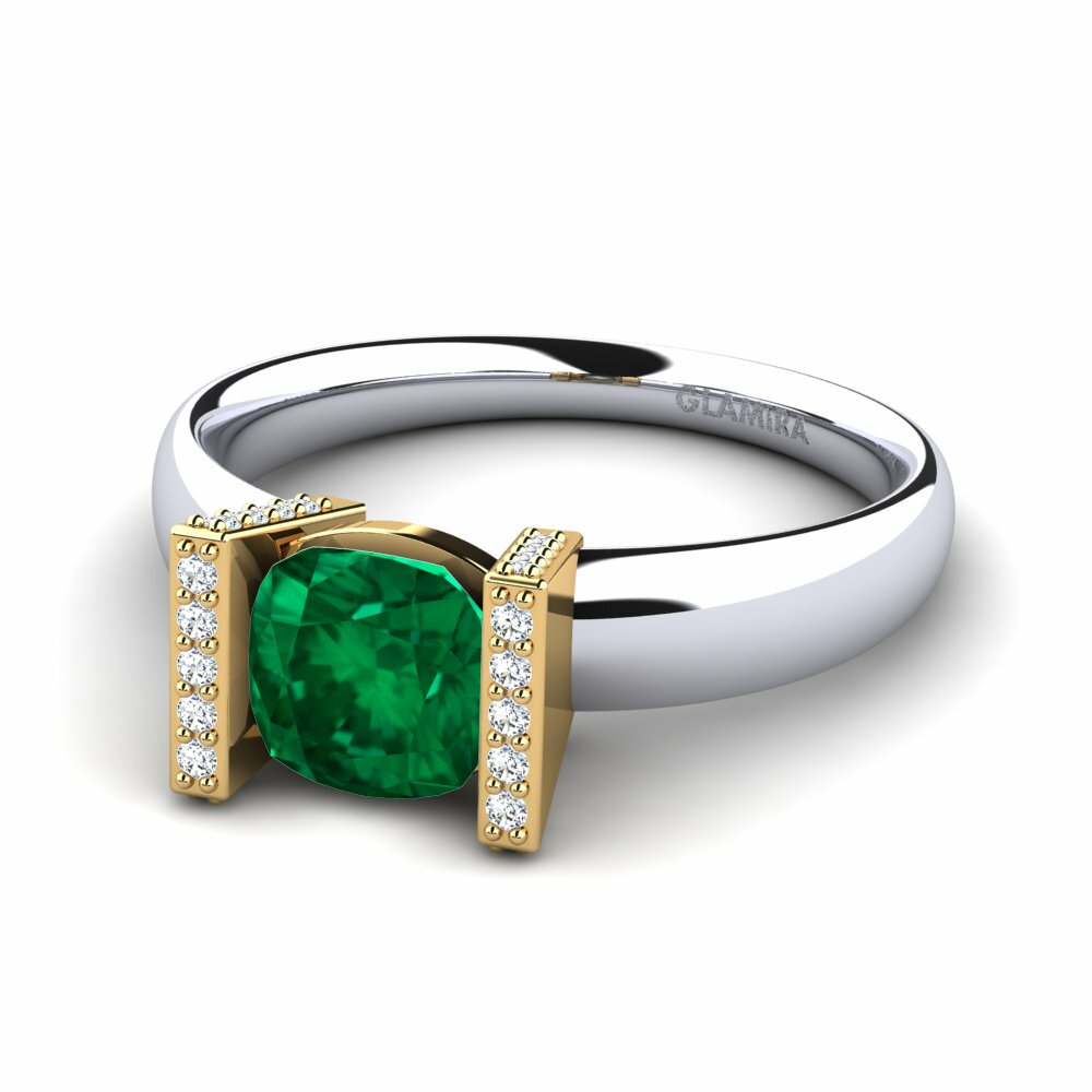 Bagues Or Blanc & Jaune 18k Émeraude (créée en laboratoire) Tension