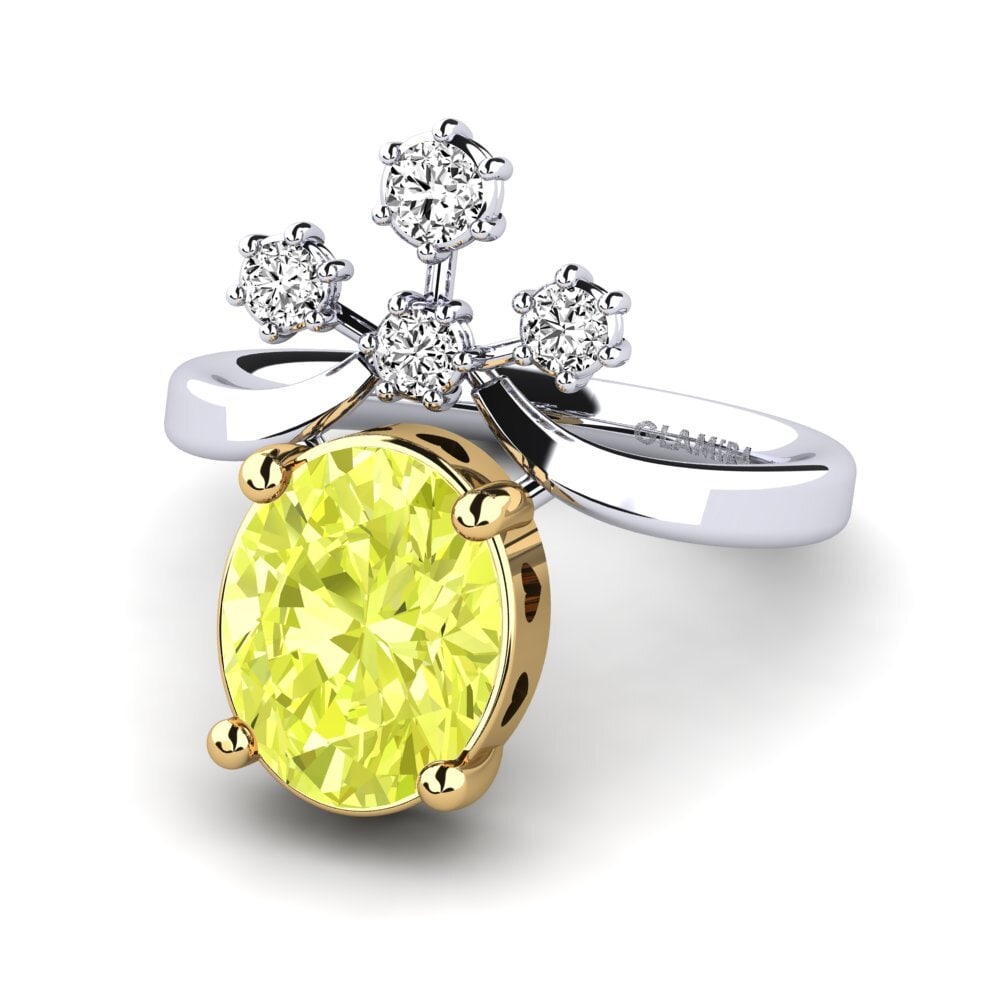 14k Oro Blanco & Amarillo Cuarzo Limón Anillo de compromiso Mamellia