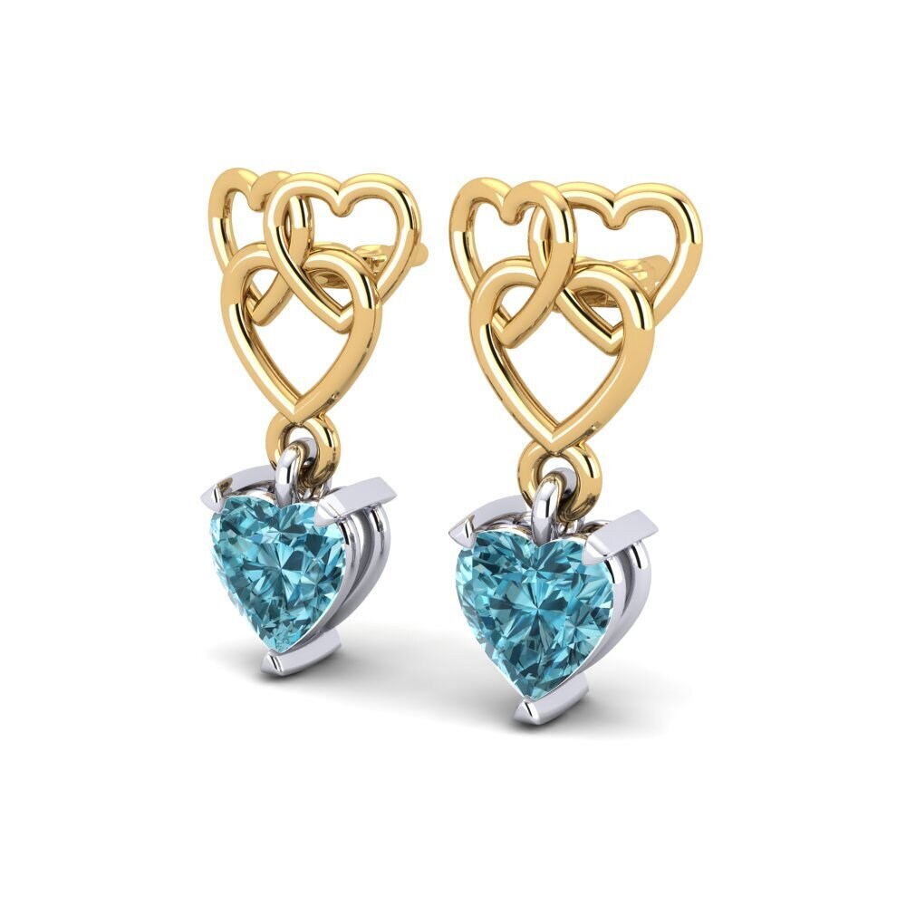 18ct Yellow & White Gold Blue Zircon Women's Earring Mandarin