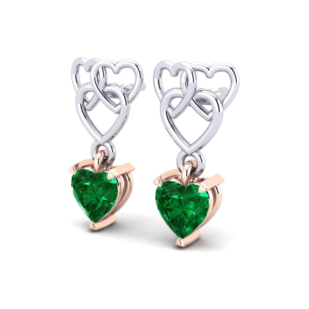 14ct White & Rose Gold Emerald (Lab Created) Women's Earring Mandarin