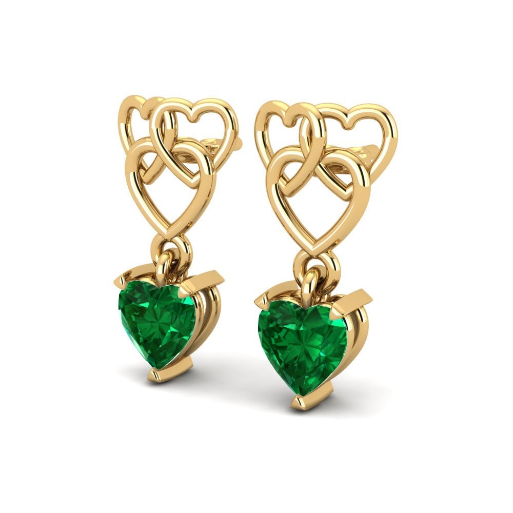 14ct Yellow Gold Emerald (Lab Created) Women's Earring Mandarin