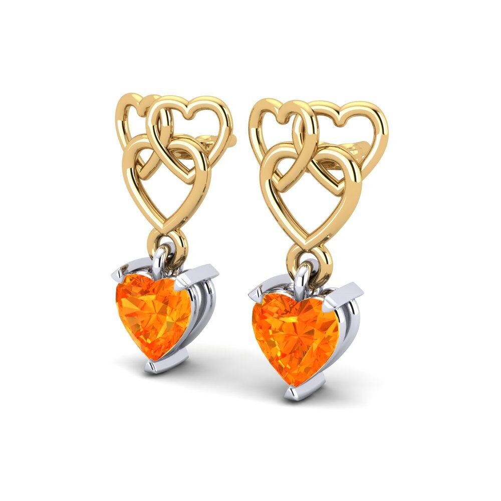 14K Yellow & White Gold Orange Sapphire Earring Mandarin