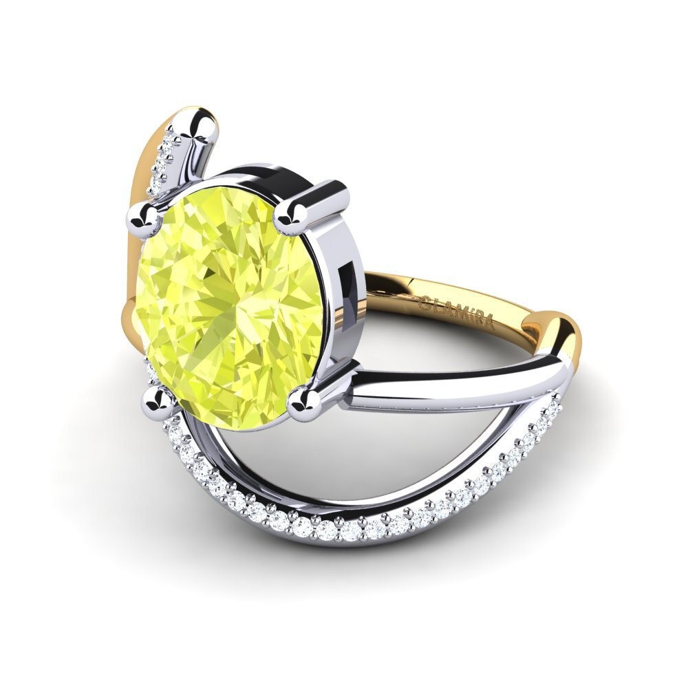 14k Oro Blanco & Amarillo Cuarzo Limón Anillo de compromiso Mandria
